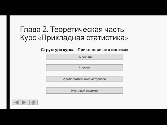 Глава 2. Теоретическая часть Курс «Прикладная статистика» Структура курса «Прикладная