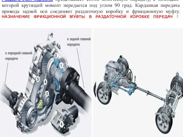 Раздаточная коробка представляет собой коническую передачу, с помощью которой крутящий