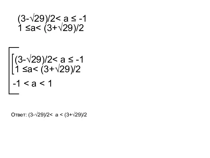 (3-√29)/2 1 ≤a -1 (3-√29)/2 1 ≤a Ответ: (3-√29)/2