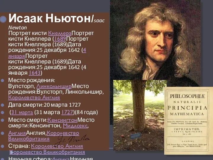 Исаак НьютонIsaac Newton Портрет кисти КнеллераПортрет кисти Кнеллера (1689Портрет кисти