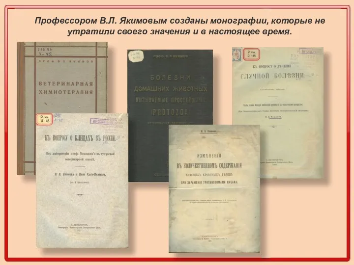 Профессором В.Л. Якимовым созданы монографии, которые не утратили своего значения и в настоящее время.