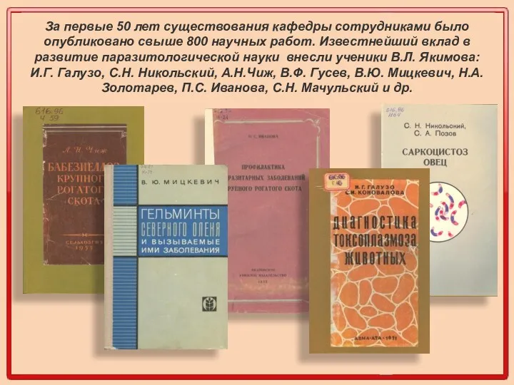 За первые 50 лет существования кафедры сотрудниками было опубликовано свыше