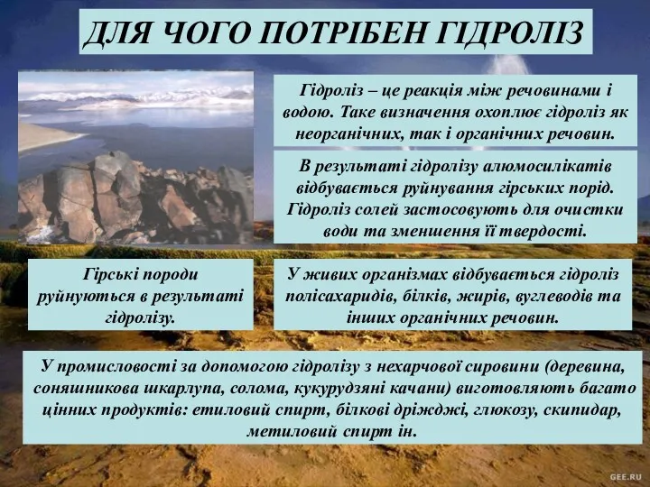 ДЛЯ ЧОГО ПОТРІБЕН ГІДРОЛІЗ Гідроліз – це реакція між речовинами