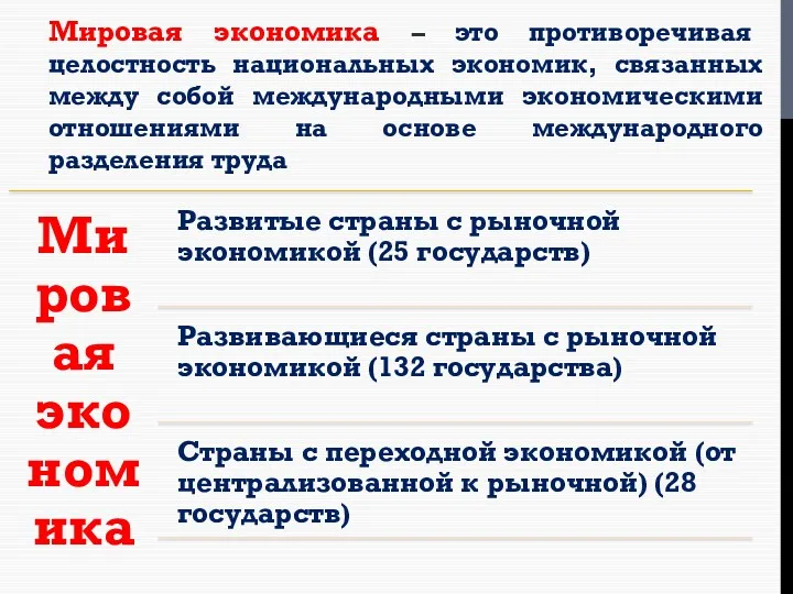 Мировая экономика – это противоречивая целостность национальных экономик, связанных между