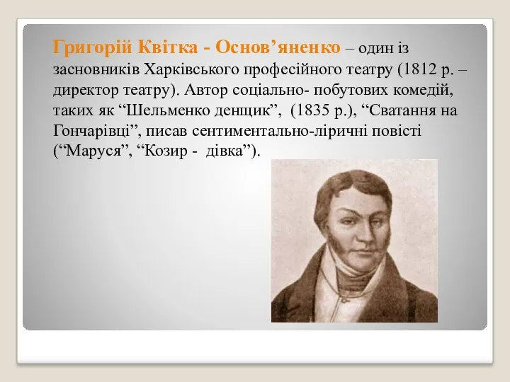 Григорій Квітка - Основ’яненко – один із засновників Харківського професійного