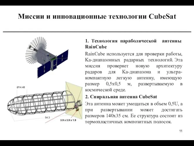 1. Технология параболической антенны RainCube RainCube используется для проверки работы,