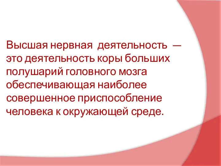 Высшая нервная деятельность — это деятельность коры больших полушарий головного