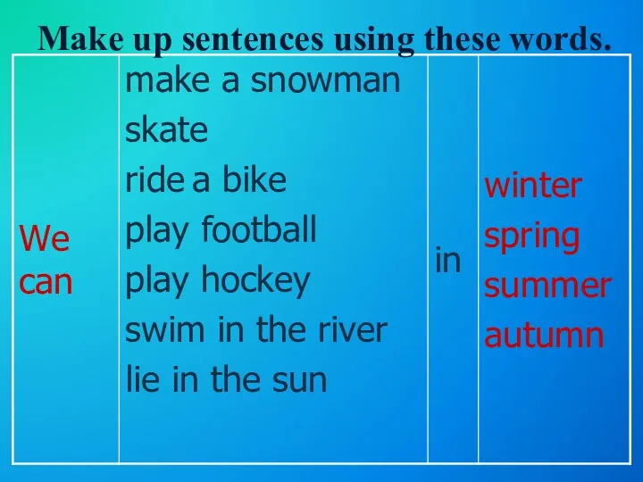 Make up sentences using these words.
