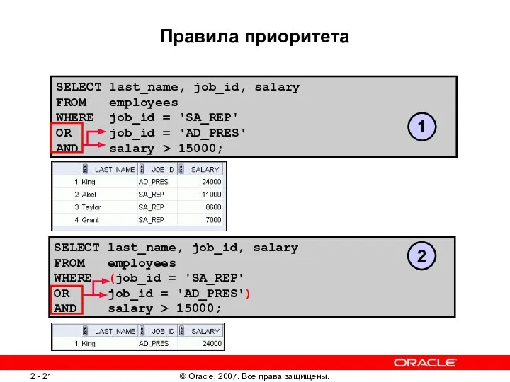 SELECT last_name, job_id, salary FROM employees WHERE job_id = 'SA_REP'