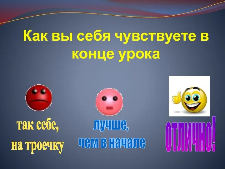 Как вы себя чувствуете в конце урока так себе, на троечку лучше, чем в начале отлично!