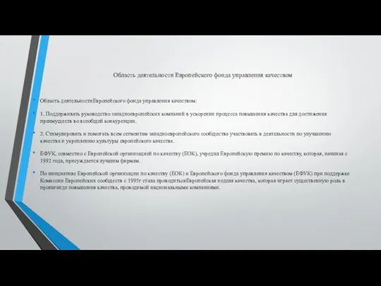 Область деятельности Европейского фонда управления качеством Область деятельностиЕвропейского фонда управления