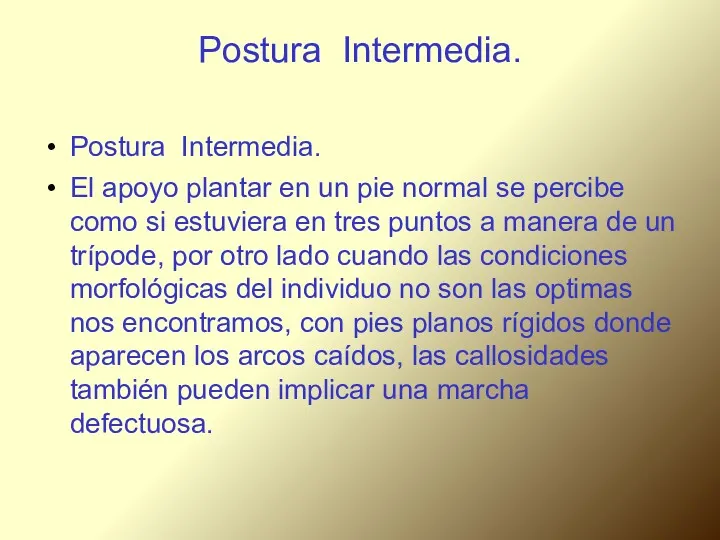 Postura Intermedia. Postura Intermedia. El apoyo plantar en un pie