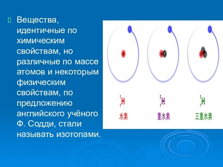 Вещества, идентичные по химическим свойствам, но различные по массе атомов