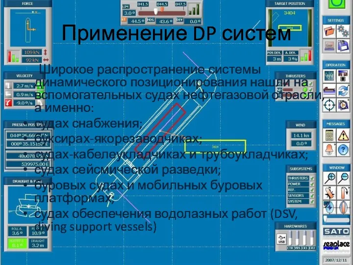 Применение DP систем Широкое распространение системы динамического позиционирования нашли на