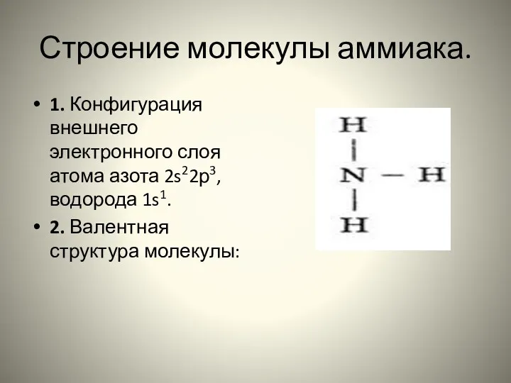 Строение молекулы аммиака. 1. Конфигурация внешнего электронного слоя атома азота