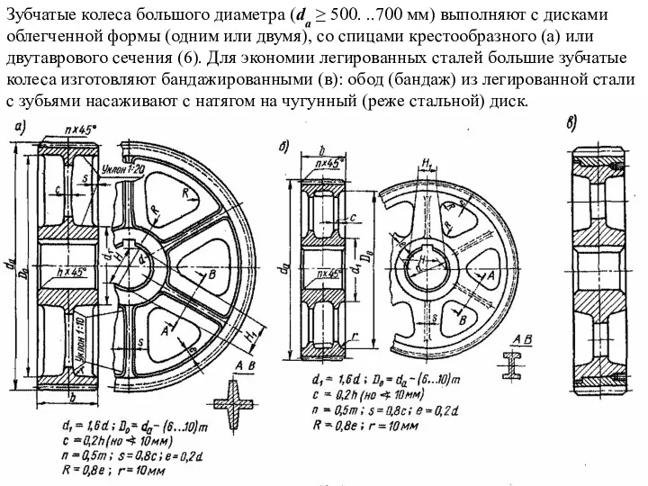 Зубчатые колеса большого диаметра (dа ≥ 500. ..700 мм) выполняют