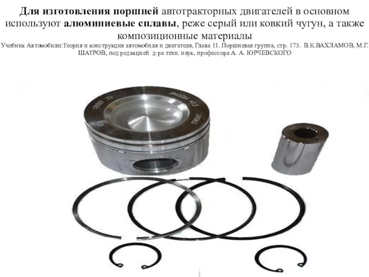 Для изготовления поршней автотракторных двигателей в основном используют алюминиевые сплавы,