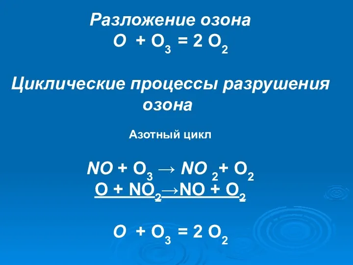 Разложение озона О + O3 = 2 O2 Циклические процессы