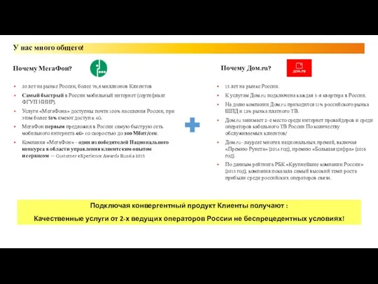 Почему МегаФон? Почему Дом.ru? 15 лет на рынке России. К