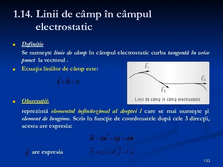 1.14. Linii de câmp în câmpul electrostatic Definiţie Se numeşte