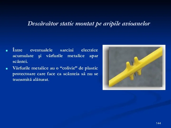 Descărcător static montat pe aripile avioanelor Între eventualele sarcini electrice