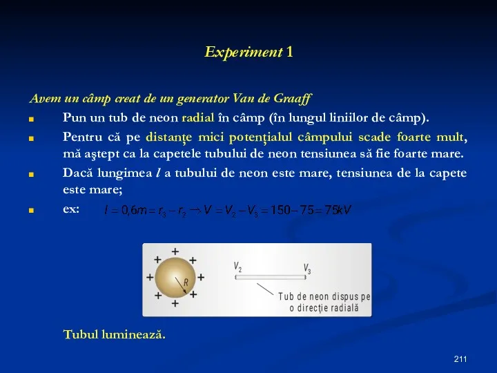 Experiment 1 Avem un câmp creat de un generator Van