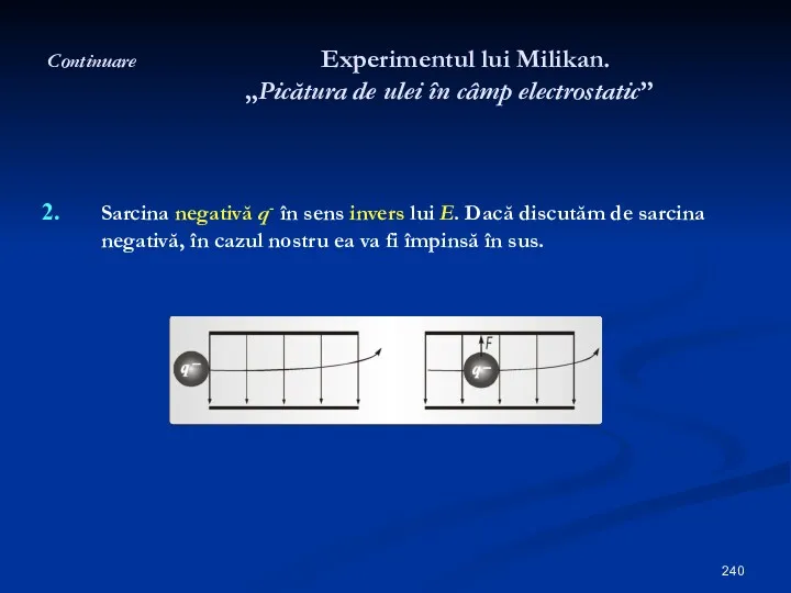 Continuare Experimentul lui Milikan. „Picătura de ulei în câmp electrostatic”