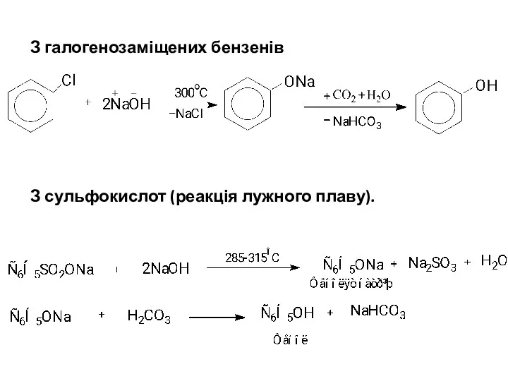 З галогенозаміщених бензенів З сульфокислот (реакція лужного плаву).