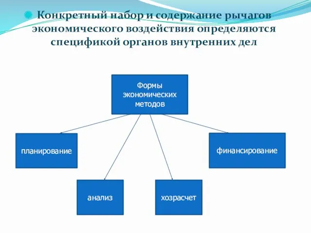 Конкретный набор и содержание рычагов экономического воздействия определяются спецификой органов