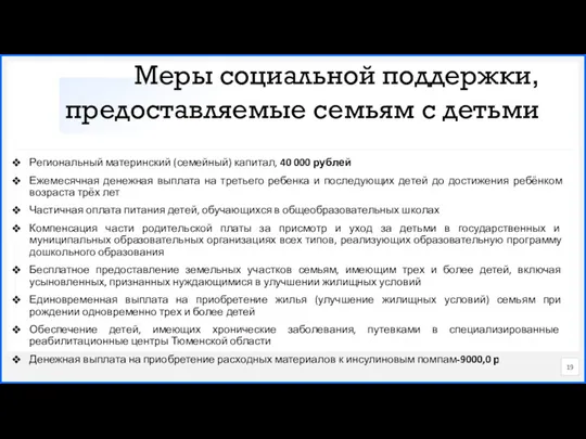 Меры социальной поддержки, предоставляемые семьям с детьми Региональный материнский (семейный)