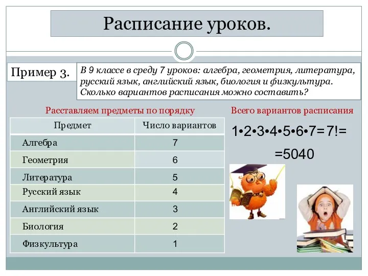 Расписание уроков. Пример 3. В 9 классе в среду 7