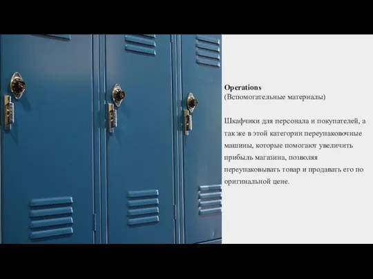 Operations (Вспомогательные материалы) Шкафчики для персонала и покупателей, а так