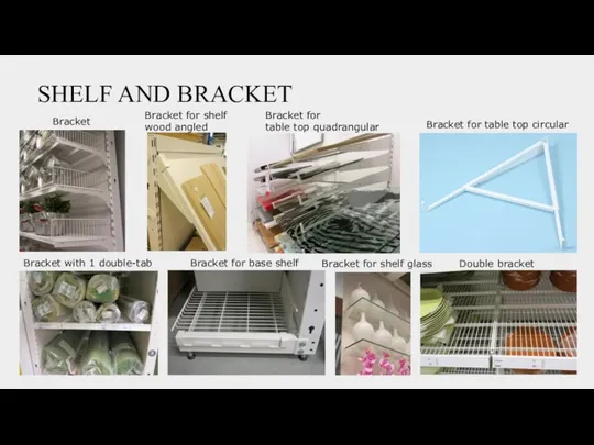 SHELF AND BRACKET Bracket for base shelf Bracket with 1