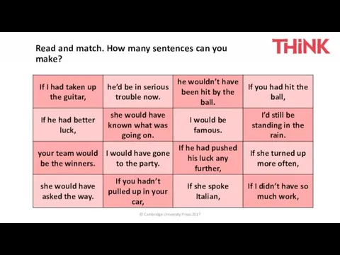 © Cambridge University Press 2017 Read and match. How many sentences can you make?