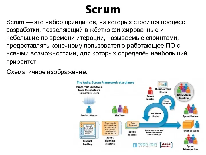 Scrum Scrum — это набор принципов, на которых строится процесс