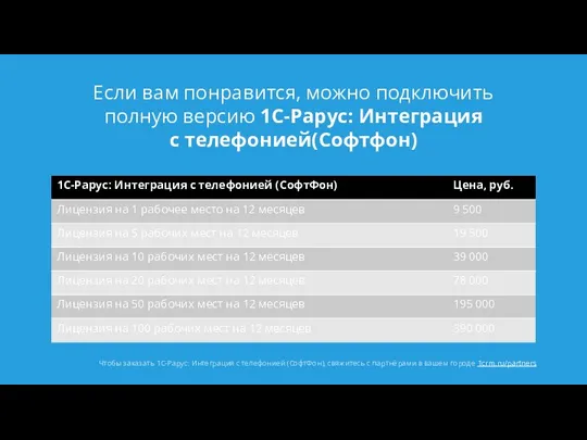 Если вам понравится, можно подключить полную версию 1С-Рарус: Интеграция с