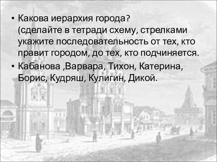 Какова иерархия города? (сделайте в тетради схему, стрелками укажите последовательность