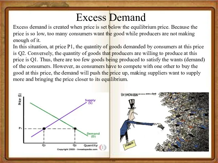 Excess Demand Excess demand is created when price is set below the equilibrium