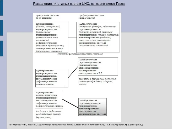 Разделение лигандных систем ЦНС, согласно схеме Гесса (из: Маркова И.В.,