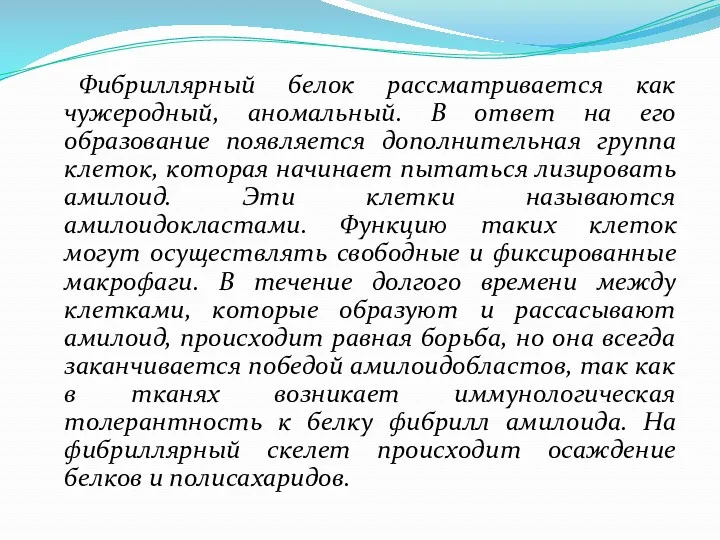 Фибриллярный белок рассматривается как чужеродный, аномальный. В ответ на его