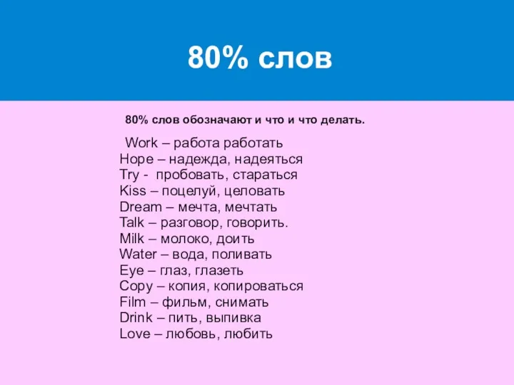 80% слов 80% слов обозначают и что и что делать.