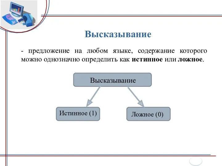 Высказывание - предложение на любом языке, содержание которого можно однозначно