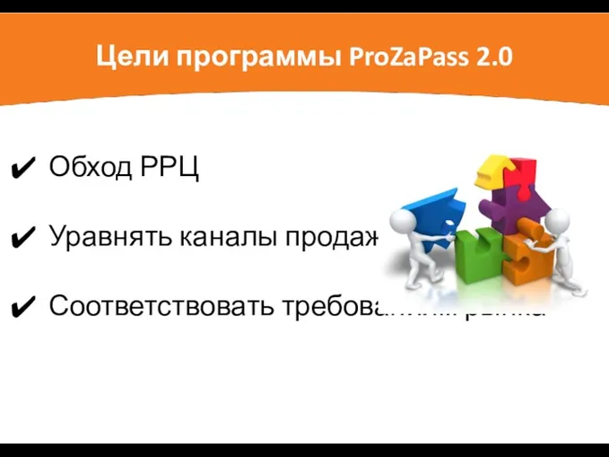 Обход РРЦ Уравнять каналы продаж Соответствовать требованиям рынка Цели программы ProZaPass 2.0