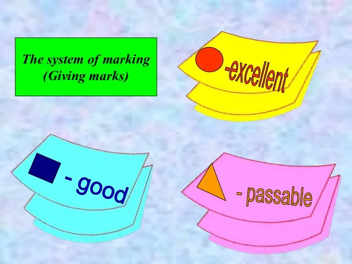 The system of marking (Giving marks) -excellent - good - passable