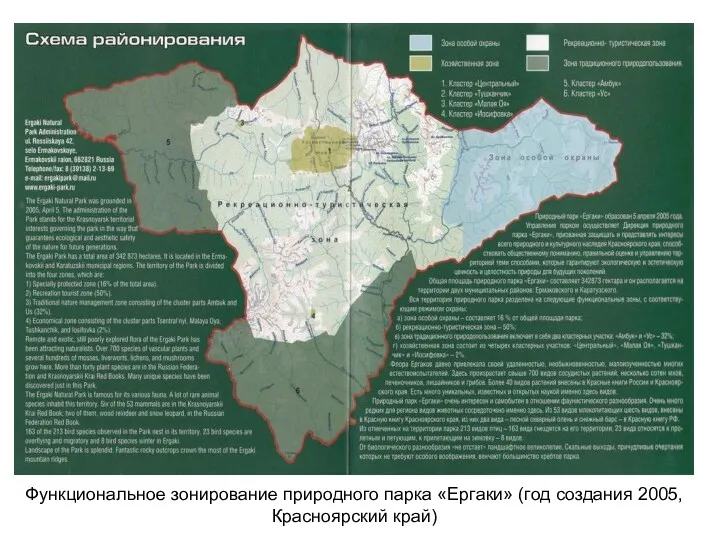 Функциональное зонирование природного парка «Ергаки» (год создания 2005, Красноярский край)