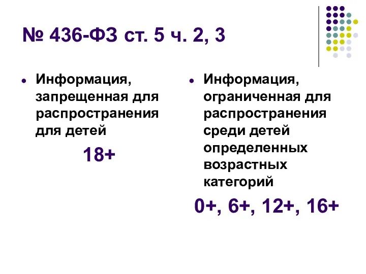 № 436-ФЗ ст. 5 ч. 2, 3 Информация, запрещенная для