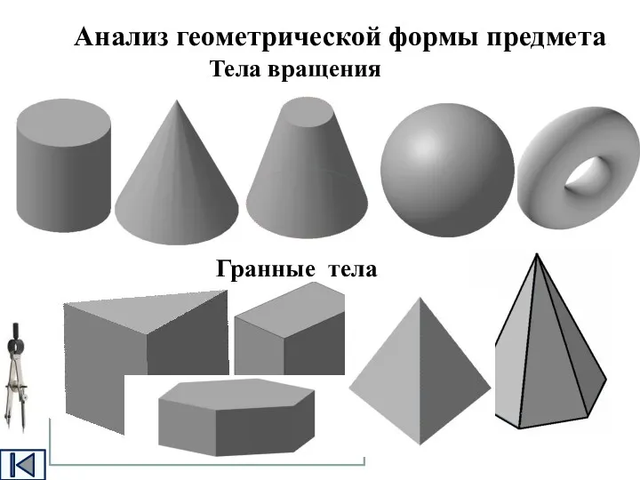 Анализ геометрической формы предмета Тела вращения Гранные тела