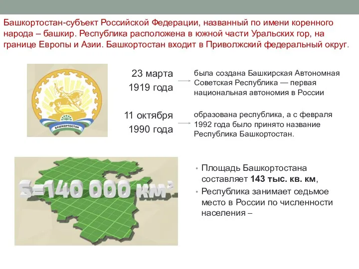Башкортостан-субъект Российской Федерации, названный по имени коренного народа – башкир.