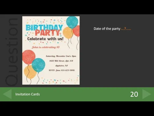 20 Invitation Cards Date of the party:...?.....