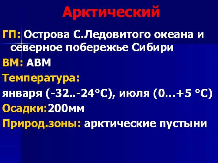 Арктический ГП: Острова С.Ледовитого океана и северное побережье Сибири ВМ: